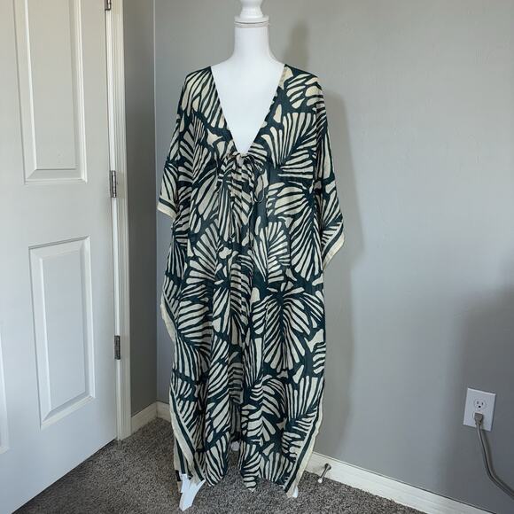 NWT Banana Republic Long Kaftan DEEPTTCX Size M/L Beige Green 701556 Cover Up - Picture 1 of 9